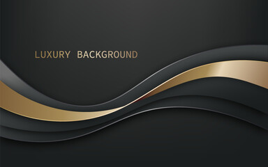 Elegant black and gold luxury background with wavy shapes