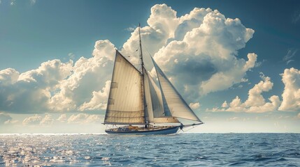 Poster - Beautiful view of a racing sailboat in the ocean