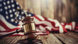 © TimeaPeter - Wooden Gavel and American Flag in Judicial Setting