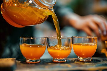 Canvas Print - Traditional Thai Tea Preparation Captured in Minimalistic Style  