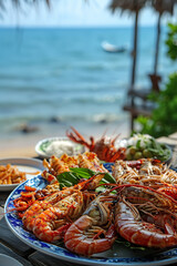Wall Mural - Fresh Thai Seafood Platter Served at Scenic Beachside Restaurant  