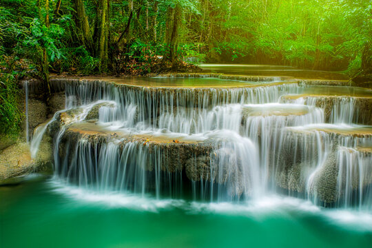 Beauty in nature, amazing waterfall in tropical forest of national park, Thailand