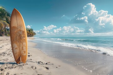 Wall Mural - Surfboard on tropical beach professional photography