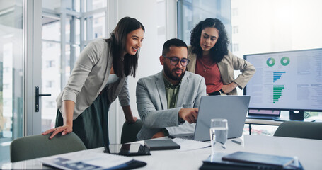 Aufkleber - Teamwork, meeting and ideas for solution or decision for business, workplace or company. Group, people and discussion with technology in planning, collaboration for growth in brainstorming or project