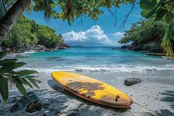 Wall Mural - Surfboard on tropical beach professional photography