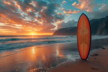 Wall Mural - Surfboard on tropical beach professional photography