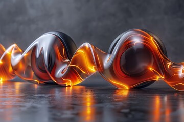 Canvas Print - Metallic headphones with glowing orange elements in a dark setting, creating a dramatic and futuristic high tech aesthetic 