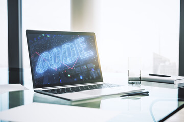 Wall Mural - creative code word hologram on modern computer monitor, artificial intelligence and neural networks 