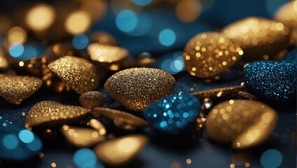 Abstract golden Christmas background or abstract glitter lights gold blue and black