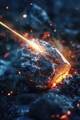 Canvas Print - a rock with a glowing yellow line shooting out of it