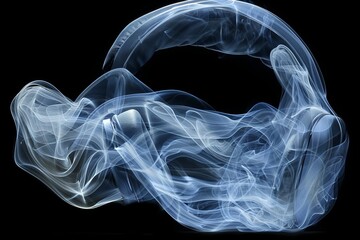 Poster - Headphones with swirling white smoke on a black background, creating a mysterious and futuristic high tech visual 