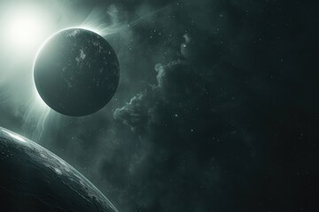 Poster - A planet is shown in the foreground with a large, dark