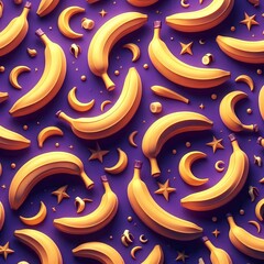Wall Mural - Seamless bananas pattern on violet background 