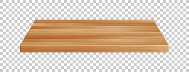 Wall Mural - Wooden table surface perspective view. Vector realistic brown plank tabletop isolated on transparent background. 3d interior design element. Wood board top, timber board shelf for mock up, design.