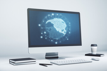 Wall Mural - america map on modern computer monitor, big data and digital technology concept. 3d rendering
