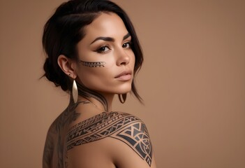 Wall Mural -  woman with a tribal tattoo on her shoulder