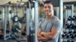 © gn8 - Young Hispanic Male Fitness Trainer in Gym Environment, Promoting Health and Wellness