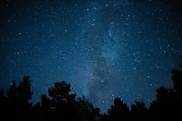 Canvas Print - AI-generated illustration of trees under a vast starry sky