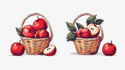 Wall Mural - Two baskets of apples with one basket having a single apple