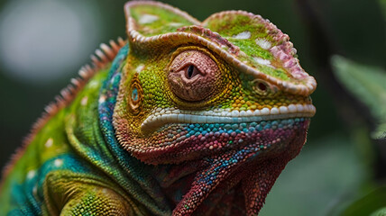 Canvas Print - AI generated illustration of a big lizard perched on rocks and foliage