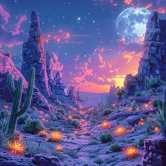 Wall Mural - AI generated illustration of the cosmic and the terrestrial, creating a dreamlike vision