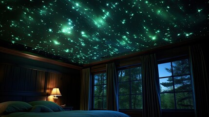 Ethereal glow-in-the-dark stars on bedroom ceiling