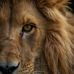 Poster - AI generated illustration of a lion in closeup