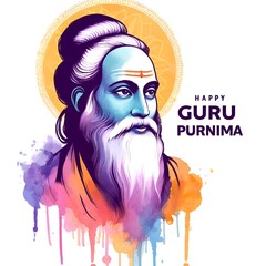 Wall Mural - Watercolor illustration for Guru Purnima portrait of sage. 