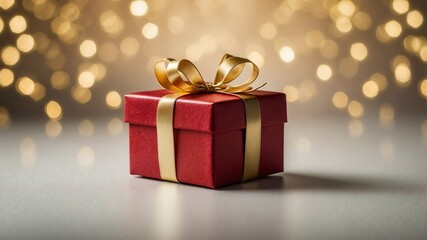 a red present box with golden ribbons and bow on top