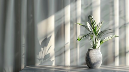 Poster - Indoor plants in a vase on the table, free space, room leaves, in the house.