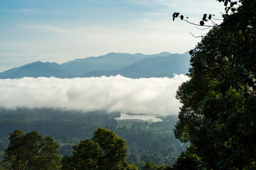 Sticker - Overlooking the Titiwangsa range mountains in Lenggong, Perak, in the morning are sea clouds.