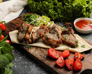 Wall Mural - Fresh food on cutting board with tomatoes