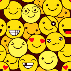 Seamless pattern with funny emoticons. Emoji faces in different expression. Endless texture can be used for textile pattern fills, t-shirt design, web page background. Vector EPS8