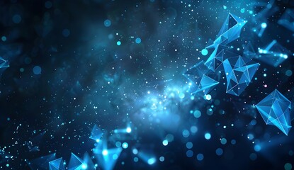 Abstract polygonal background with blue glowing lights and a starry sky, a futuristic digital wallpaper design
