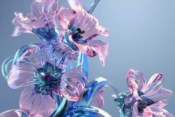 Canvas Print - AI-generated illustration of transparent purple and blue flowers