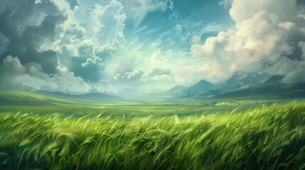 Wall Mural - Scenic View of Verdant Field and Cloudy Sky