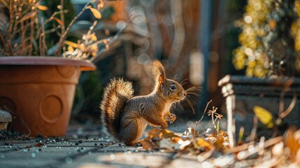 Canvas Print - a squirrel standing on one leg in the middle of fall