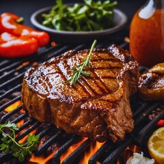 Wall Mural - AI generated illustration of a delicious grilled steak, tempting taste buds