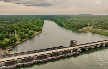 Aerial view of Clarks Hill Highway Dam on the Georgia-South Carolina border.