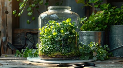 Wall Mural - Ecosystem terrarium with small plants