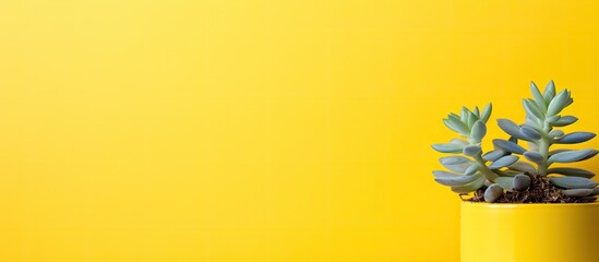Poster - Bright yellow banner with a succulent in a pot providing a large copy space image