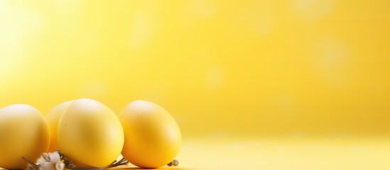 Aufkleber - Yellow pastel background with Easter eggs and copy space image
