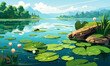 © Павел Озарчук - A serene lake with lily pads vector simple 3d isolated illustration