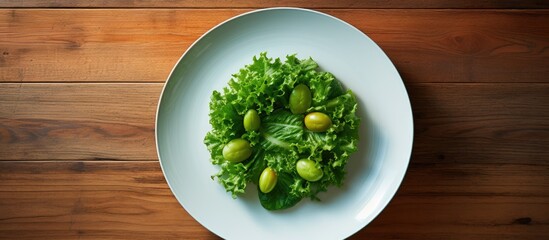 Wall Mural - The plate is surrounded by a border of corn lettuce creating a vibrant and fresh backdrop This top down view provides a copy space image for text placement