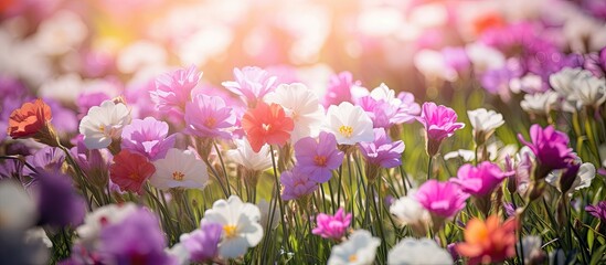 Wall Mural - Vibrant flowers blooming in the garden during early summer with plenty of copy space for images