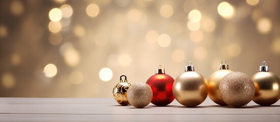 Wall Mural - Festive Christmas ornaments decorate a copy space image with a charming background