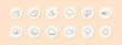 © Кирилл Макаров - Weather set icon. Sun, cloud, rain, thunderstorm, wind, snow, fog, partly cloudy, night, temperature, forecast, meteorology. Climate condition concept. Vector line icon on peach background.
