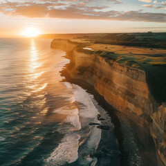 Wall Mural - ai generated illustration of sunrise over coastal cliffs