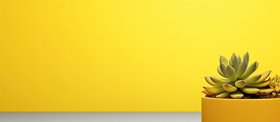 Poster - Bright yellow banner with a succulent in a pot providing a large copy space image
