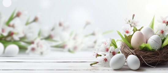 Aufkleber - Easter Holiday on white wooden background with space easter holiday concept Copyspace for text